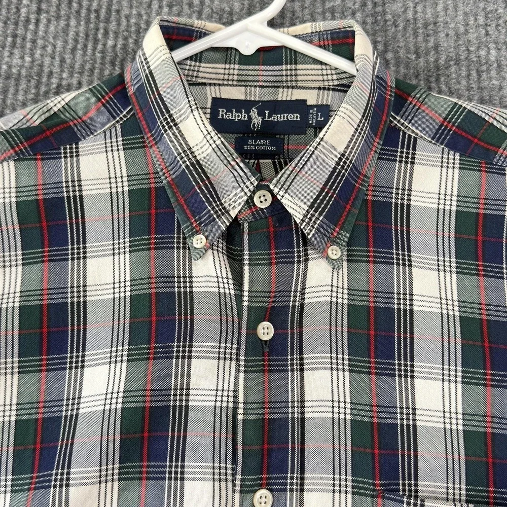 Ralph Lauren Shirt Mens Large Green Blue Plaid Blaire Button Down Cotton